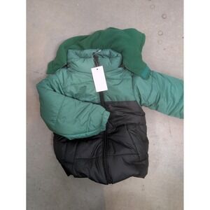 NEW Operation Warm Puffer Jacket Kid's 2T Green Black Colorblock Fleece Hood